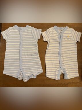 Little Me Light Blue & White Striped Baby Rompers